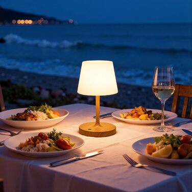 LED настільна лампа бездротова з сенсорним керуванням, регульоване світло, функція пам'яті, для спальні, кафе, відпочинку на природі, з текстурою дерева