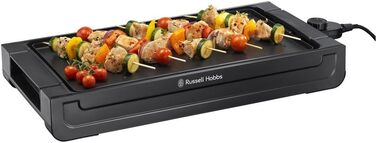 Рашет гриль Russell Hobbs на 8 персон з 8 сковородами та дерев'яним шпателем, 2 грильні пластини: з натурального каменю з жолобом для соку та антипригарне двостороннє рельєфне/тепаньякі, гриль для піци, 26280-56 (настільний гриль)