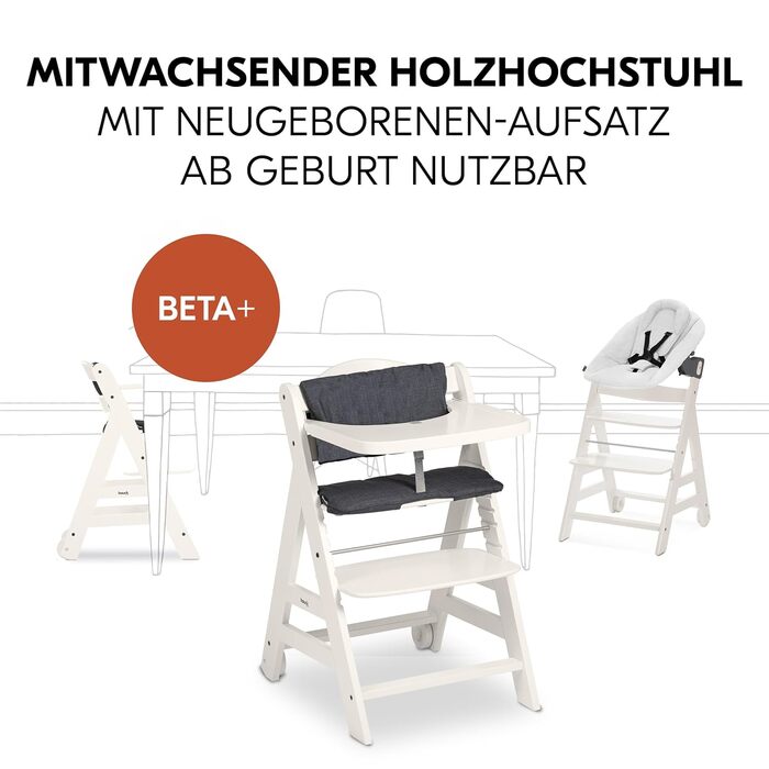 Високий стільчик для годування Hauck Beta+ Newborn Set Premium Dark Grey - комплект для новонароджених, з функцією гойдалки, подушкою та підносом