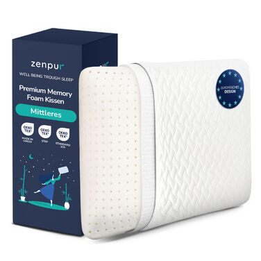 Ортопедична подушка ZenPur для шиї та плечей 40x60x13 см з Memory Foam, сертифікат Oeko-Tex, бежева