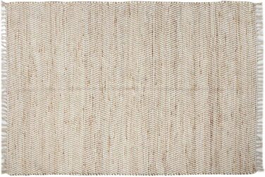 Домашні пейзажі килимова доріжка Horizon, ручна робота з 100 конопель, клаптева ковдра з малюнком в ялинку і бахромою, натуральний кремовий (120 х 170 см)