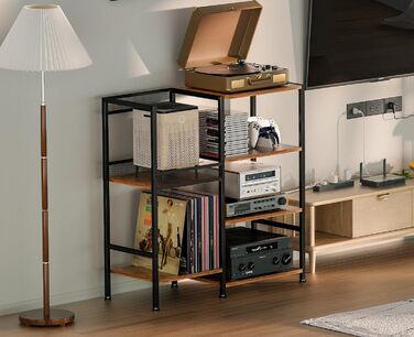 Підставка для програвача з полицями для вінілових платівок, до 200+ альбомів, медіа-тумба, консольний столик, стійка для аудіо-відео, підставка для програвача, полиця в стилі рустік, коричнева, компактна