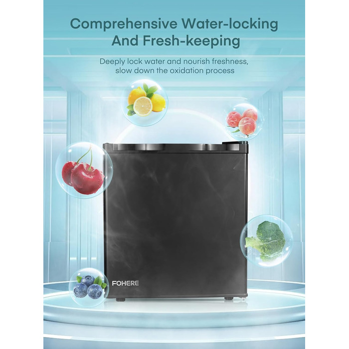 Міні-холодильник FOHERE 46L з відділенням для льоду | Компактний холодильник | Регулювання температури, енергозбереження, тиха робота | Холодильник для напоїв ідеально підходить для офісу, кемпінгу та геймінгу | Змінний бік відкривання дверцят | Чорний