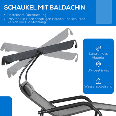 Подвійне шезлонге для двох осіб, з подушкою та балдахіном, розміром 200 см x 139 см x 140 см, темно-сірий