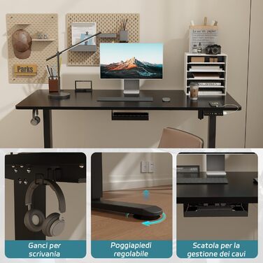 Регульований за висотою стіл Airfish з USB-роз'ємом, електричний стіл з кабельною коробкою, комп'ютерний/офісний стіл, стоячий стіл з нагадуванням про сидячу роботу (Нут, 120 x 70 см)