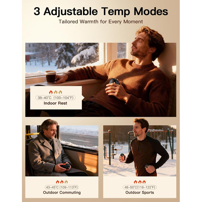 Електричний гріє для рук 2 шт. | Перезарядний кишеньковий гріє з 3 режимами нагріву, 6000mAh. Для жінок, чоловіків, кемпінгу, полювання, гольфу (Помаранчевий)