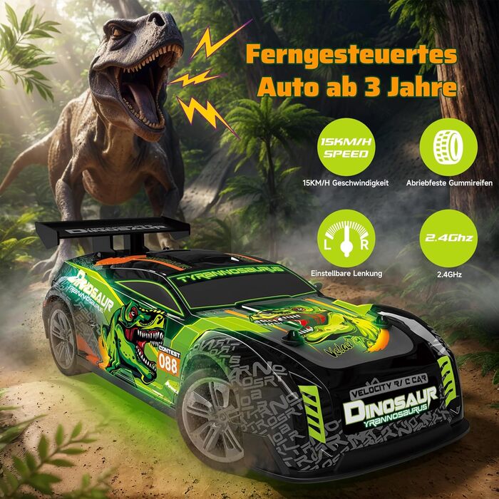 Радіокерований Monstertruck 1:20 2.4GHz Динозавр - швидкість 20 км/год, LED, Музика, для хлопчиків та дівчаток від 3 років