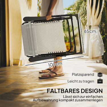 Розкладне крісло для відпочинку на сонце, садове крісло з подушкою для голови, спинка регулюється в 5 положеннях, витримує до 120 кг, бежеве