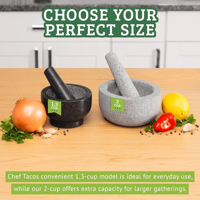 Гранітний ступка з толуштою Morzer – ступка та толуштка для спецій, 16 см, 500 мл