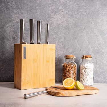 Підставка для ножів Karl Hausmann з бамбука без ножів з вставкою з щетиною - 23 x 20 x 9 см - універсальна дерев'яна підставка для ножів