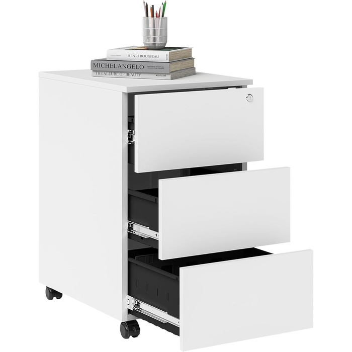 Контейнер на колесах STEELSØN з шухлядами Vespero, мобільний офісний шафчик, з можливістю замикання, 3 шухляди, білий, 65x39x50 см