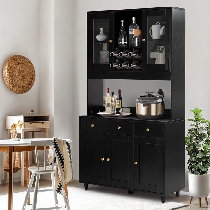 Кухонна шафа VOWNER: буфет, висока шафа з 5 полицями, вітрина, багатофункціональна шафа, шафа для їдальні, регульовані полиці, ДСП, 100 x 38 x 181 см