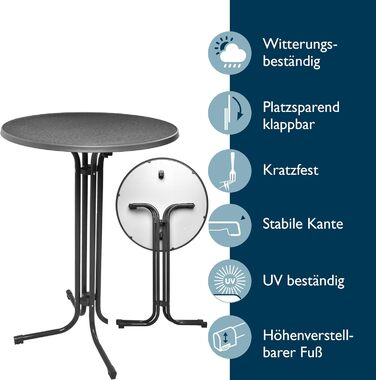 Стіл Beautissu розкладний, 70 см, білий Bellini – стійкий, атмосферостійкий, з антибліковим покриттям. Підходить для вулиці, кафе, барів, вечірок. Легка збірка, Ø 70 см.