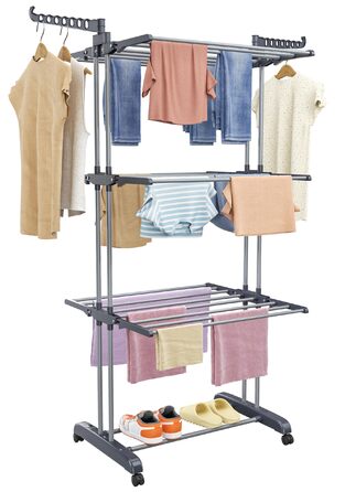 Сушарка для білизни вертикальна SIMPDIY, розкладна башта-сушарка з 6 крилами та 2 бічними панелями, мобільна сушарка на колесах для дому та вулиці, сіра