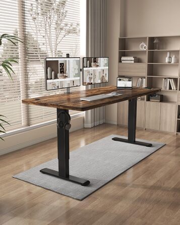 Регульований стіл Flamaker 160x80 см: електричний, з пам'яттю, для офісу, комп'ютерний, з кабелеуправлінням, коричневий вінтаж