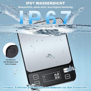Кухонні ваги Diyife 10 кг, 0,1 г, з нержавіючої сталі, LCD-дисплеєм, функцією тарування та підрахунку, чорні