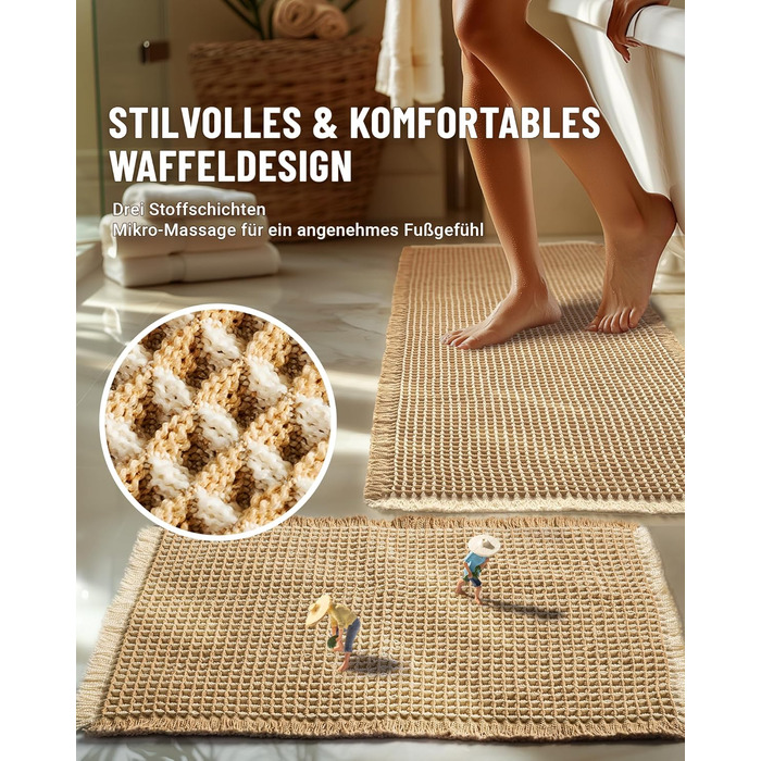 Набір килимків для ванної кімнати, антиковзаючі, бохо-стиль, 2 шт. (51x120 см + 41x61 см), коричнево-білі