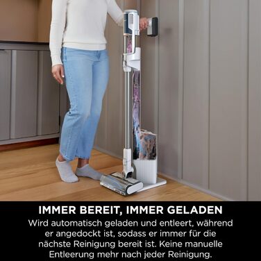 Пылесос Shark Clean & Empty с док-станцией для самоочистки, до 40 мин. работы, беспроводной, для шерсти животных, ковров и твердых полов, с LED-подсветкой, тихий, белый/синий, BU3521EU