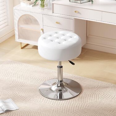 Пуф-стілець для макіяжу Furniliving Mid-Century з регульованою висотою та обертанням; Великий круглий пуф для туалету в спальню або вітальню (Білий)