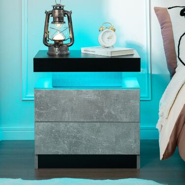 Cubehom LED тумба з дерева з 2 шухлядами, підсвічуванням, сіро-чорна для спальні та вітальні