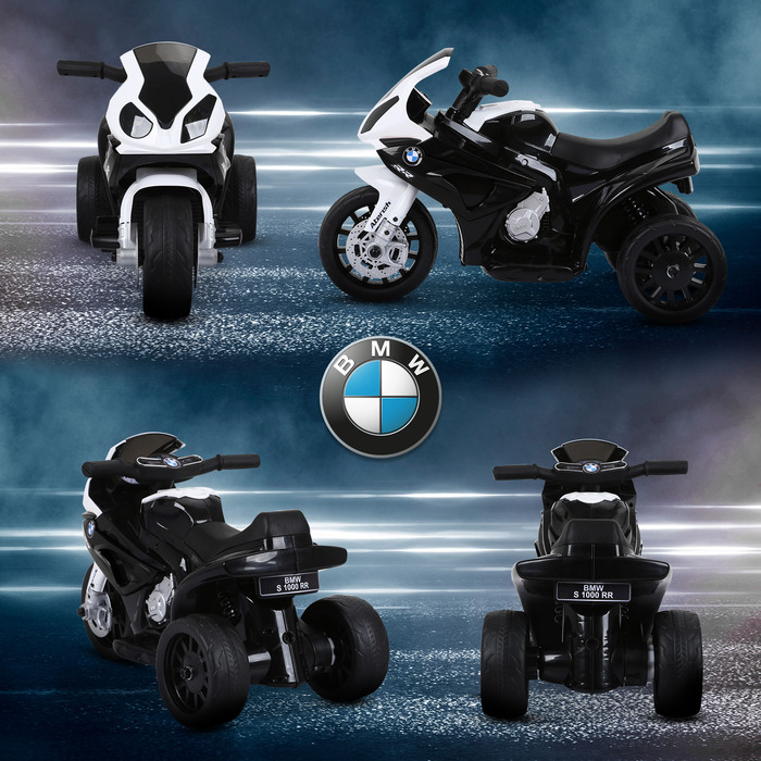 HOMCOM BMW S1000RR ліцензований електричний дитячий мотоцикл дитячий транспортний засіб з акумулятором, триколісний, сталевий, чорний, 66x37x44 см