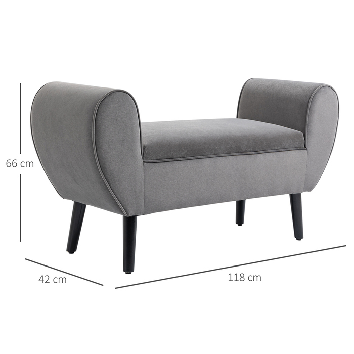 Лавка HOMCOM Grey Modern Chest Bench з місцем для зберігання з оксамитового поліестеру та гумового дерева з підлокітниками 118x42x66см для передпокою та вітальні
