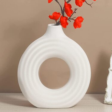 Керамічні вази Арават, декоративна ваза для квітів, настільна ваза мислителя для квітів пампасної трави, Сучасні вази для подарункового декору столу, Весільна ваза для тюльпанів, кухня, офіс, вітальня, креативна ваза для пончиків 19 см (L, біла керамічна 