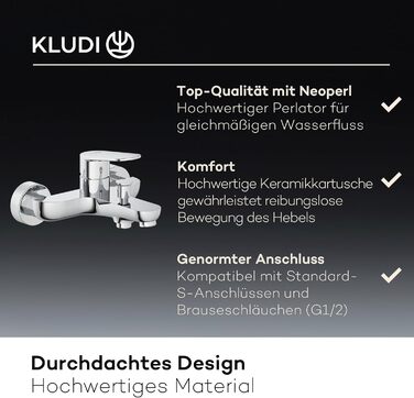 Змішувач для ванни KLUDI-X1 з двома споживачами, накладний на стіну, з S-перехідниками, одноручний для ванни та душу, хром