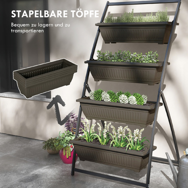 Підставка для квітів, багатоярусна, стійка до погодних умов, 76 см x 79 см x 162 см, Колір: Коричневий