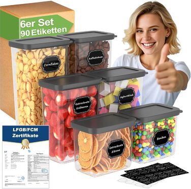 Герметичні контейнери для зберігання продуктів з кришкою, набір 6 шт (1.8л, чорний)