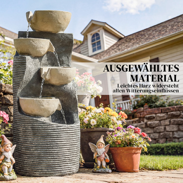 Багатоступеневий фонтан для саду на 5 ярусів з LED-підсвіткою та насосом, з імітацією каменю, регульований, розміри 33 x 31 x 80 см