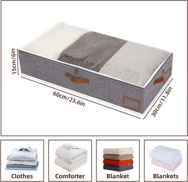 Комоди під ліжком, сумка для зберігання одягу під ліжком, складане сховище для одягу з прозорим вікном для ковдр, Ковдри, стьобані Ковдри, 60x30x15 см, (60x30x15 см/(2 упаковки), сірий), 3