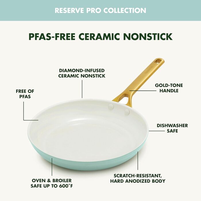 Набір сковорідок GreenPan з антипригарним покриттям, 25.4 см та 30.5 см, кераміка, нержавіюча сталь, NSF-сертифіковані, піч та посудомийна машина, моховий зелений