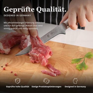 Ніж кухарський Wakoli з дамаської сталі (серцевина VG10) з 20 см лезом – гострий та збалансований – ніж з ручкою з оливкового дерева в подарунковій коробці – ніж кухарський з дамаської сталі для професійних та аматорських кухарів (ніж для обробки м'яса)