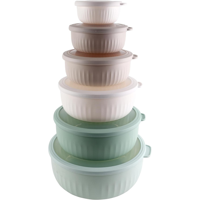 Набір мисок COOK WITH COLOR 12 шт. з кришкою, блакитно-зелений, широкі та глибокі, з можливістю складання, пластик