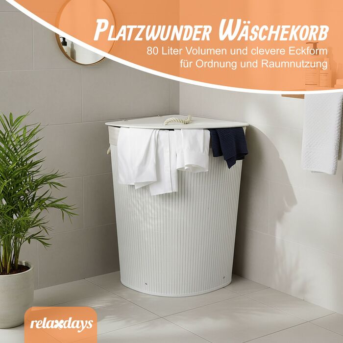 Кошик для білизни кутовий з бамбука Relaxdays з кришкою