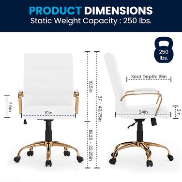 Офісний крісло Flash Furniture - крісло для шефа, біле шкіряне, з червоно-золотим каркасом, 61 x 58,5 x 103,5 см