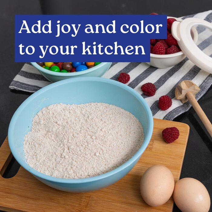 Набір місок для перемішування з нержавіючої сталі WHYSKO | Контейнери для зберігання продуктів, кухонні міски | Екологічні, міцні (з блакитними кришками)