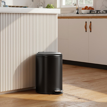 20-літровий кухонний смітник із нержавіючої сталі з антибактеріальним покриттям, стійкий до відбитків пальців, з м'яким закриттям кришки, педаллю для відкривання та знімним відром, чорного кольору