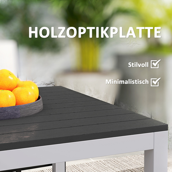 Outsunny Garden Table Алюміній 120x70 см Стійкий до погодних умов балконний стіл з ефектом дерева, Нековзний фуршетний стіл Кемпінговий стіл на 4-6 осіб Стіл для патіо Обідній стіл на відкритому повітрі для саду, балкон чорний
