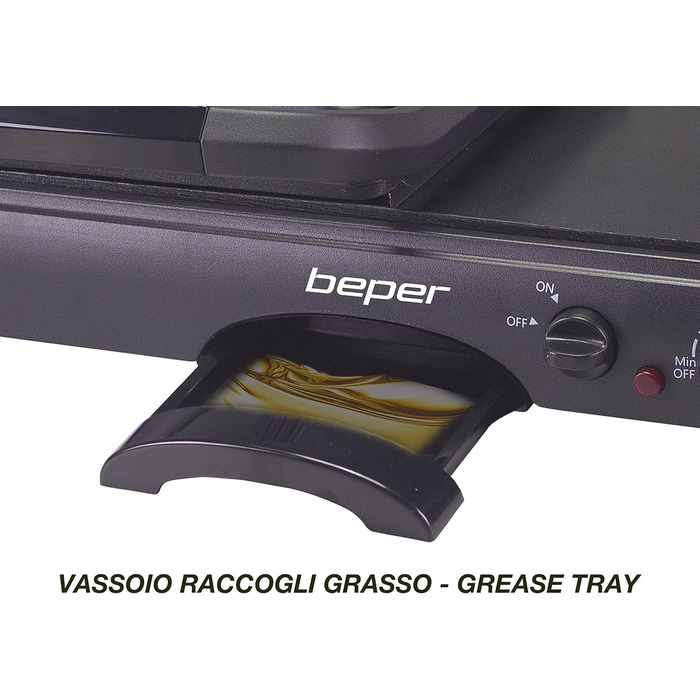 Електрогриль BEPER 90.871 з кришкою, антипригарне покриття, нержавіюча сталь, чорний (1600 Вт)