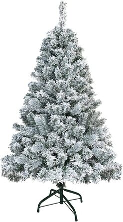 Штучна Різдвяна ялинка UISEBRT-Зелена штучна ялинка з ПВХ Ялинка для різдвяного декору, натурально-біла зі сніжинками, з вкл. Металева підставка (120 см, з ефектом снігу)