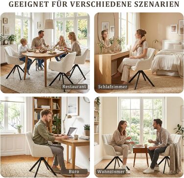 Набір обідніх крісел, сірий, з підлокітниками, з м'яким сидінням, поворотні, для кухні та вітальні (2 шт., кремово-білий)