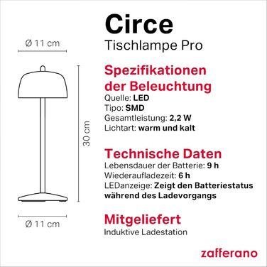 Zafferano Circe: Бездротова LED-лампа для дому та саду, Corten, 30 см, димер, 2200-3000K, керування кнопкою