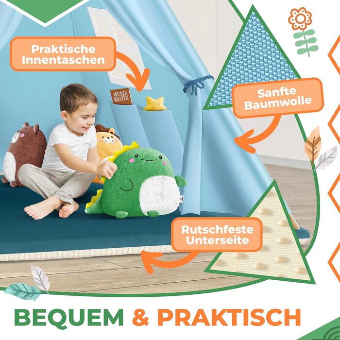 Дитячий намет KIDIZ Teepee 100x100x160см зі світлодіодом, декором та аксесуарами, для дому та вулиці (Синій)