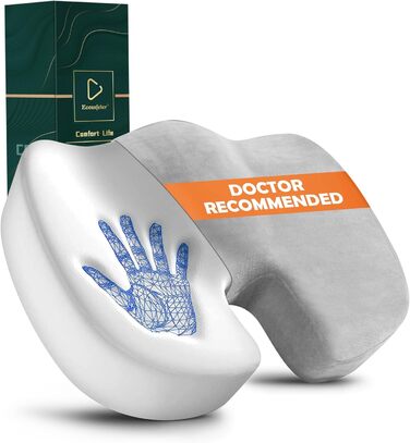 Ортопедична подушка для сидіння Ecosafeter з піною Memory Foam - покращує кровообіг та знімає напругу з куприка. Ергономічна подушка для офісного, комп'ютерного стільця та інвалідного візка (Сірий)