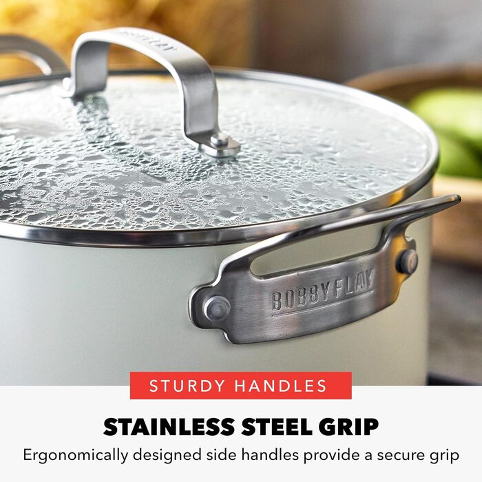 GreenPan x Bobby Flay каструля 5.7 л з нержавіючої сталі з кришкою з термостійкого скла, антипригарне покриття Diamond Ceramic, індукційний, легко миється, можна мити в посудомийній машині та використовувати в духовці, сірий (Графіт/Nature's Delight)