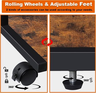 Стіл для принтера Shinoske з 2 рівнями, мобільний, з дерева та металу, 45x29x33 см
