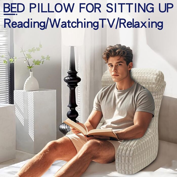 Тінунія Корінь для тіла з підголовником та подушкою для спини, для читання/роботи/перегляду/ігор/відпочинку (Бежевий)