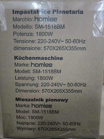 Кухонний комбайн Homlee 3in1 1800 Вт, тістомісильна машина, блендер, м'ясорубка, соковижималка, чаша 5,5 л, срібло